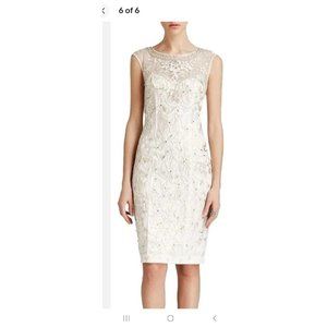 SUE WONG Nocturne White beaded embellished knee length dress womens size 4